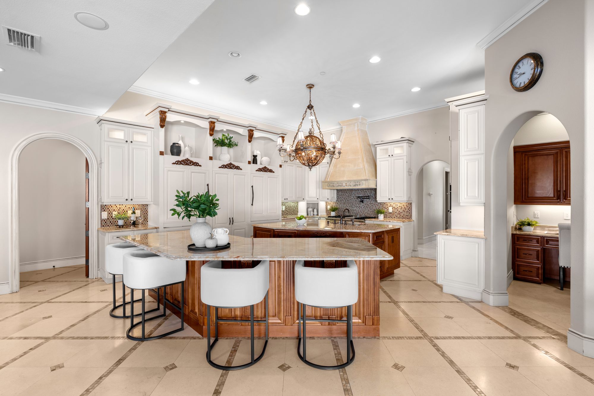 The family room with a gas fireplace